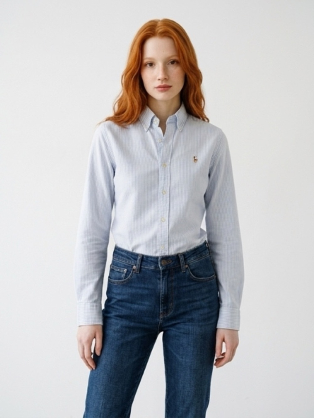 Ralph Lauren Light Blue Striped Cotton Button-Down Shirt